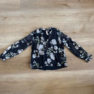 Dolan Floral Bubble Sleeve Flowy Long Sleeve Top XS Tassels